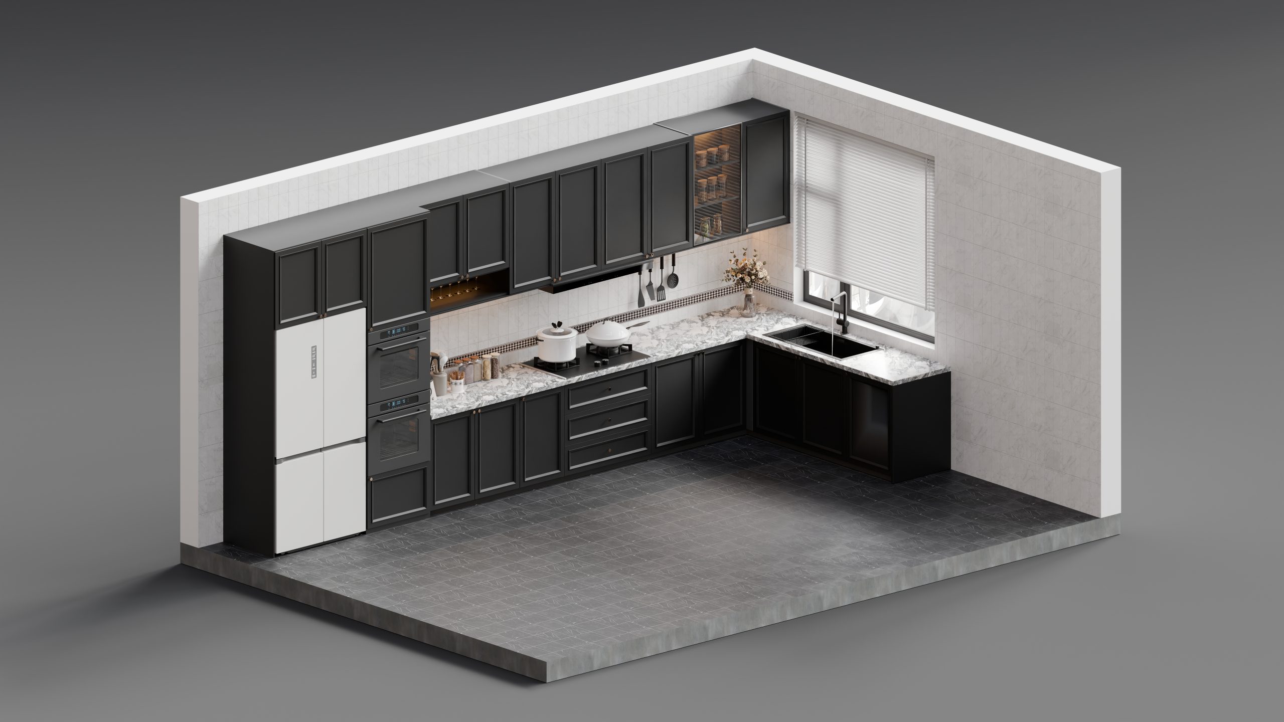 Three-dimensional kitchen and interior design